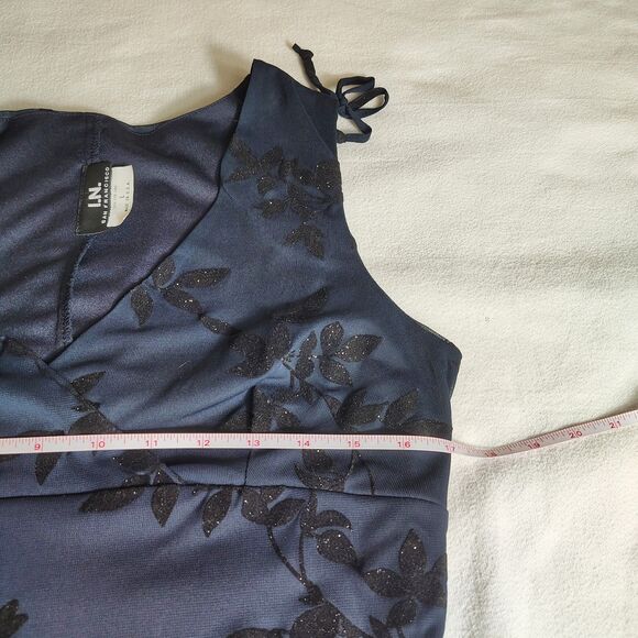 Y2K Navy Floral Mesh Overlay Dress Sleeveless Velvet Sparkle Party Size Large - Picture 5 of 9